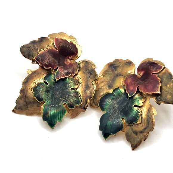 Vintage 80s Brass Earrings 2in Post Stud Back - Picture 1 of 2